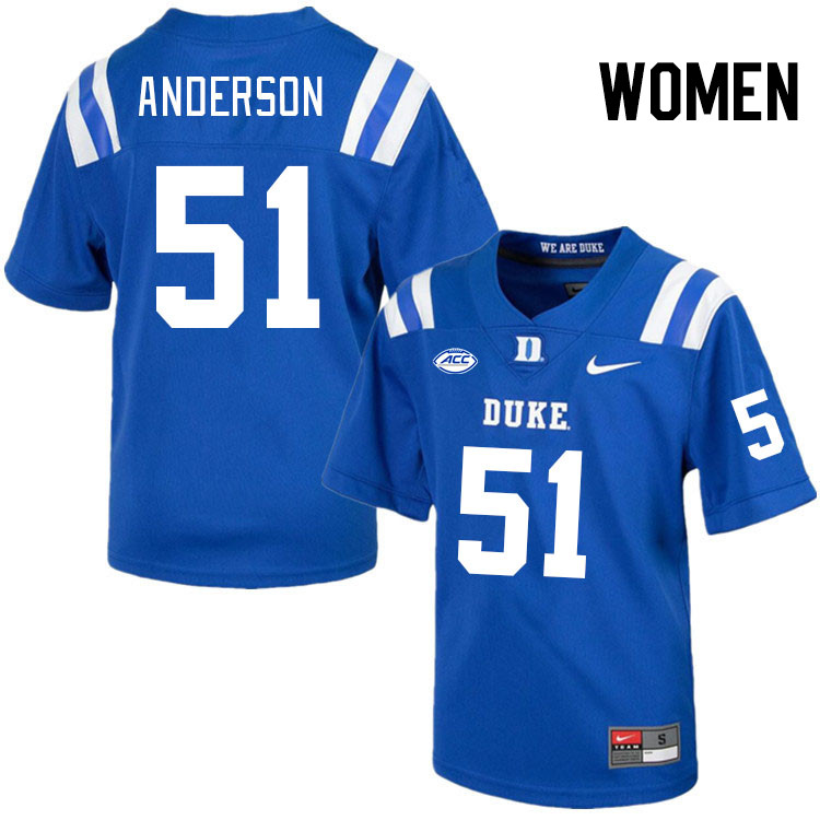 Women #51 David Anderson Duke Blue Devils College Football Jerseys Stitched Sale-Royal